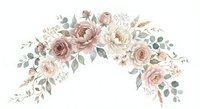 Watercolor floral arch with dusty rose and blush pink roses, eucalyptus leaves and delicate branches on transparent background for wedding invitations.