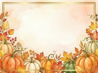 Autumn harvest border with pumpkins, gourds, and fall foliage on cream background. Isolated design element suitable for greeting cards, invitations, and seasonal marketing materials.