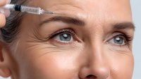 Mature woman receiving cosmetic injection in forehead area for wrinkle reduction and facial rejuvenation treatment.