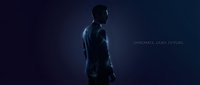 Silhouette of a male professional in business attire standing against dark blue gradient background with motivational text, representing leadership, innovation, and corporate vision for business presentations.