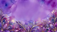 Purple and gold ornamental floral border with glowing lights on watercolor background, suitable for invitations, cards, and decorative design projects.