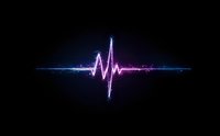 Glowing neon heartbeat pulse wave on dark background with blue and pink gradient light effect, medical and healthcare concept for cardiology design.