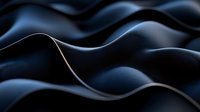 Smooth flowing curves and waves in dark blue and black create abstract minimalist background with elegant metallic sheen and dramatic lighting effects.