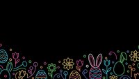 Colorful Easter eggs and spring elements border on black background for seasonal greeting cards and holiday decorations.