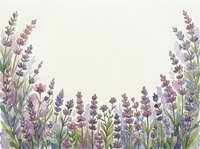 Watercolor lavender flowers border frame on light background with copy space for text and design projects.
