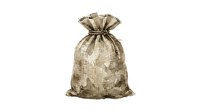 Closed burlap sack with drawstring isolated on white background, suitable for packaging, storage, agriculture, and design projects.