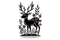 Woodland deer silhouette with decorative floral elements and spotted pattern on white background, isolated design for cards and nature-themed projects.