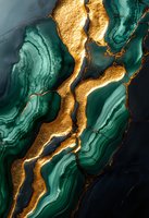 Luxurious emerald green marble texture with golden veins and cracks creating abstract pattern. Elegant design background for luxury interior decor and packaging.