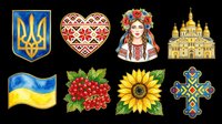 Isolated Ukrainian cultural symbols and traditional elements on transparent background, ready for t-shirt design, clipart, stickers, sublimation and print-on-demand products.