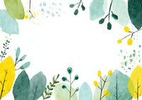 Watercolor botanical frame with green and yellow leaves, mint foliage, and delicate branches on white background.