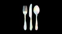 Watercolor pastel cutlery set with fork, knife, and spoon isolated on transparent background. Ready for t-shirt designs, clipart, stickers, and print-on-demand products.
