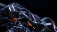 Glowing orange light illuminates flowing smoke waves against dark background creating mysterious abstract pattern with dynamic movement and depth.
