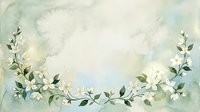 Watercolor floral frame with white jasmine flowers and green leaves on soft pastel background for wedding invitations and romantic designs.