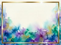 Watercolor abstract border with vibrant purple, blue, green and yellow flowing ink washes on cream background, isolated design element for invitations, cards and creative projects.