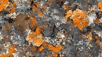 Abstract grunge texture with orange and gray splatters on dark background, creating dynamic weathered surface pattern for creative design projects.