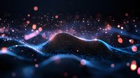 Glowing digital wave with particle effects and bokeh lights, representing data flow, technology, and innovation for tech backgrounds and presentations.
