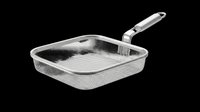 Stainless steel square mesh frying basket with handle, isolated on transparent background. Ready for kitchen product designs, clipart, print on demand, stickers, and T-shirts.