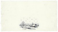 Bare winter tree with snow-covered landscape and falling snowflakes on cream textured background, isolated design element for seasonal greeting cards and holiday projects.