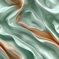 Luxurious mint green and copper satin fabric with flowing waves and folds creates elegant abstract pattern. Seamless design for fashion and interior decor backgrounds.
