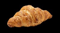 Golden flaky croissant isolated on transparent background, ready for bakery menus, stickers, t-shirt design, print on demand, and sublimation projects.