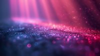 Magical pink and purple light rays shine through glowing particles creating dreamy bokeh effect on dark background with sparkles and lens flare.