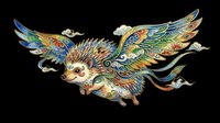 Ornate flying hedgehog with colorful wings in traditional Asian art style, isolated on transparent background. Great for stickers, t-shirt design, and print on demand.