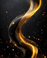 Glowing golden wave with sparkling particles and light trails swirling on dark background, creating magical atmospheric effect for luxury designs.
