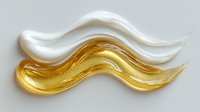 Luxurious gold and white cream swirls on light background, cosmetic product texture for skincare advertising and beauty industry applications.