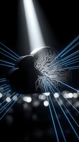 Human head silhouette with glowing circuit board brain and blue light rays on dark background representing artificial intelligence and technology.