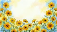 Watercolor yellow daisy flowers border frame with soft blue sky background. Floral botanical illustration for spring summer greeting cards and invitations.