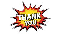 Comic book style thank you explosion burst with red yellow gradient and bold white lettering isolated on transparent background for stickers designs.