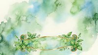 Watercolor botanical frame with green foliage and blue accents on cream background, isolated design element suitable for invitations, greeting cards, and decorative projects.
