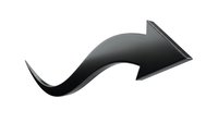 Black curved arrow pointing right with metallic finish isolated on transparent background for presentations, infographics and directional design elements.