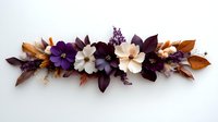 Autumn floral arrangement with purple and cream flowers, burgundy leaves and lavender sprigs on white background for seasonal decor and craft projects.