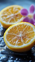 Fresh juicy lemon halves with water drops on dark background, macro shot showing detailed pulp texture and citrus segments for food and beverage concepts.