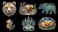 Grizzly bear head isolated on transparent background, ready for t-shirt design, clipart, stickers, sublimation and print-on-demand products.