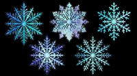 Snowflake designs in shades of blue, purple, and turquoise isolated on transparent background. Perfect for winter crafts, t-shirt designs, stickers, sublimation, print-on-demand products, and holiday clipart projects.