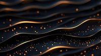 Elegant dark waves with glowing golden lines and sparkling particles create luxurious abstract background pattern. Modern design for presentations and covers.