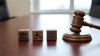 Wooden gavel and blocks with legal symbols on polished desk representing justice system, courtroom proceedings, and legal authority for law firm materials.