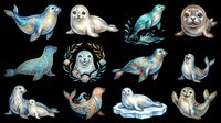 Seal and sea lion characters isolated on transparent background, ready for t-shirt design, clipart, stickers, print-on-demand products and sublimation projects.