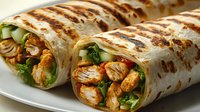 Grilled chicken wraps with fresh vegetables and herbs rolled in tortillas, perfect for healthy lunch meals and quick dining options.