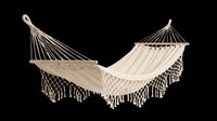 Boho macramé hammock with fringe tassels isolated on transparent background. Ready for t-shirt design, clipart, stickers, print-on-demand products, and sublimation projects.