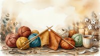 Colorful yarn balls, knitting needles, and crafting supplies arranged with dried botanicals and candles for creative hobby and textile arts projects.