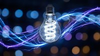 Glowing light bulb with electric energy waves and bokeh lights on dark background for innovation and creativity concepts.