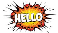 Comic book style hello speech bubble with explosive burst effect on white background isolated for graphic design projects.