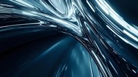 Abstract blue metallic surface with smooth curves and reflective light streaks creating dynamic motion effect against dark background.
