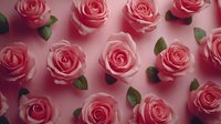 Pink roses with green leaves arranged on a soft pink background, suitable for wedding, beauty, and floral design projects.