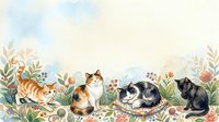 Watercolor cats resting among autumn foliage and berries in soft pastel tones for seasonal home decor and pet-themed designs.