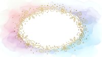 Elegant golden floral frame with decorative swirls on pastel watercolor background for wedding invitations, greeting cards and romantic designs.