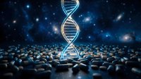 DNA double helix structure glowing with blue light on molecular background for genetic research, biotechnology and medical science applications.